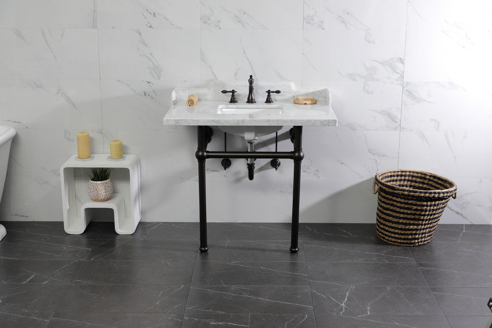 Kingston Brass LMS3630MBSQ5 36" Carrara Marble Console Sink, Legs