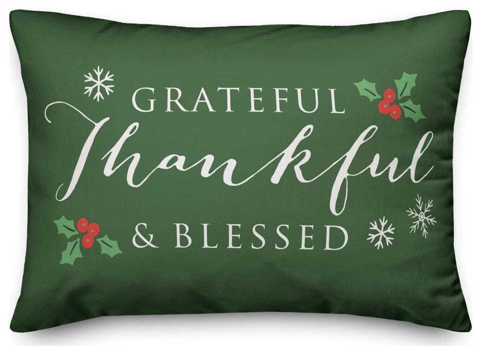 Green Grateful Thankful Blessed 20x14 Spun Poly Pillow