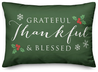 Green Grateful Thankful Blessed 20x14 Spun Poly Pillow