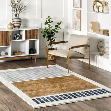 Nuloom Keeva Modern Striped Fringe Rug, Beige 8''10"x13''