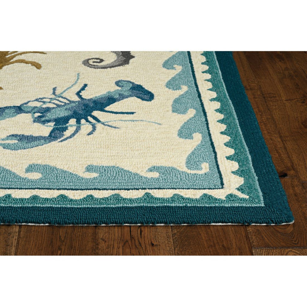 KAS Harbor 4204 Ivory/Teal Beach Life Area Rug, 8'x10'