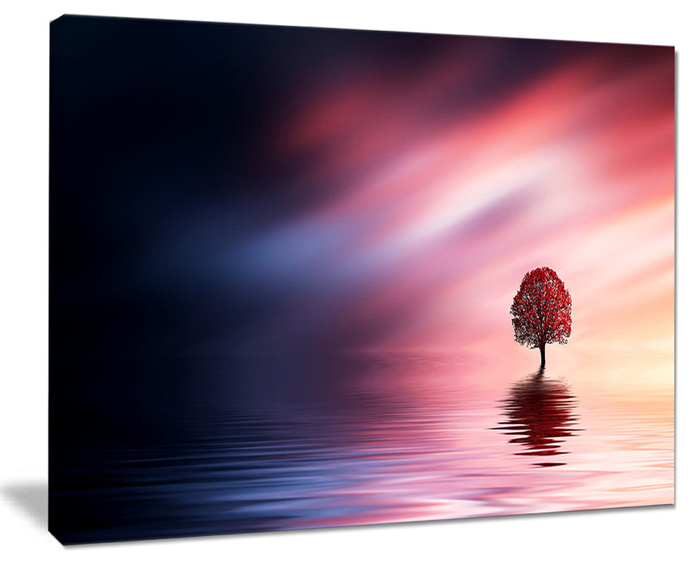 "Astonishing Lonely Tree With Birds" Extra Large Wall Art Landscape, 20"x12"