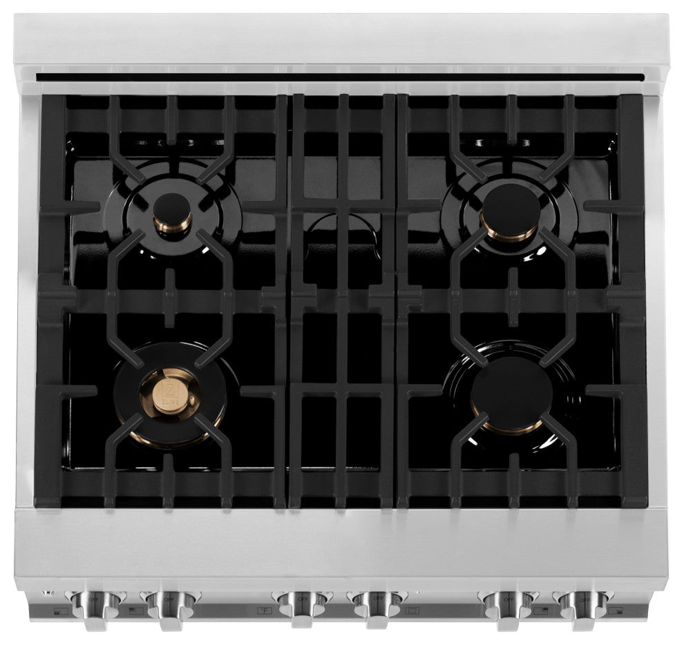 ZLINE 30" Dual Fuel Range With Brass Burners and Reversible Griddle RA-BR-GR-30