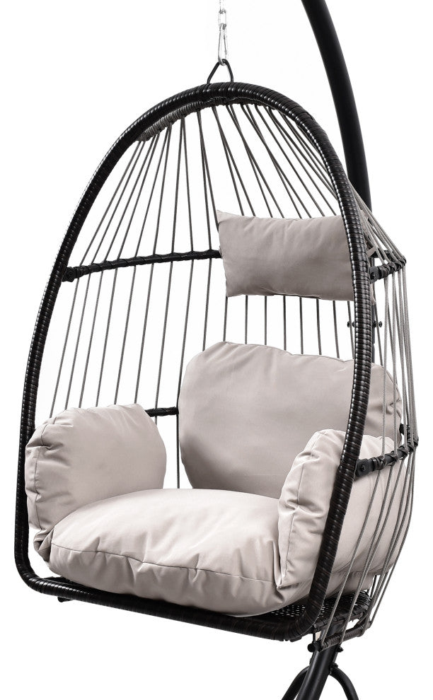 Outdoor Rattan Swing Chair Hanging Egg Chair With Cushion and Pillow