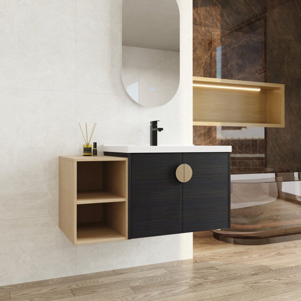 GDF Studio 40" Wall-Mounted Bathroom Vanity, Ceramic Sink & Soft-Close Doors