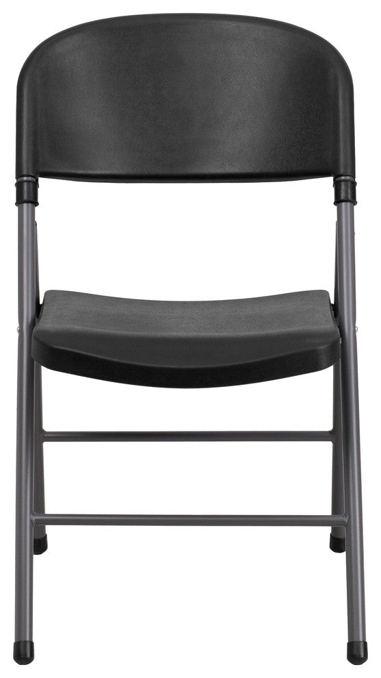 MFO 330 lb. Capacity Black Plastic Folding Chair with Charcoal Frame