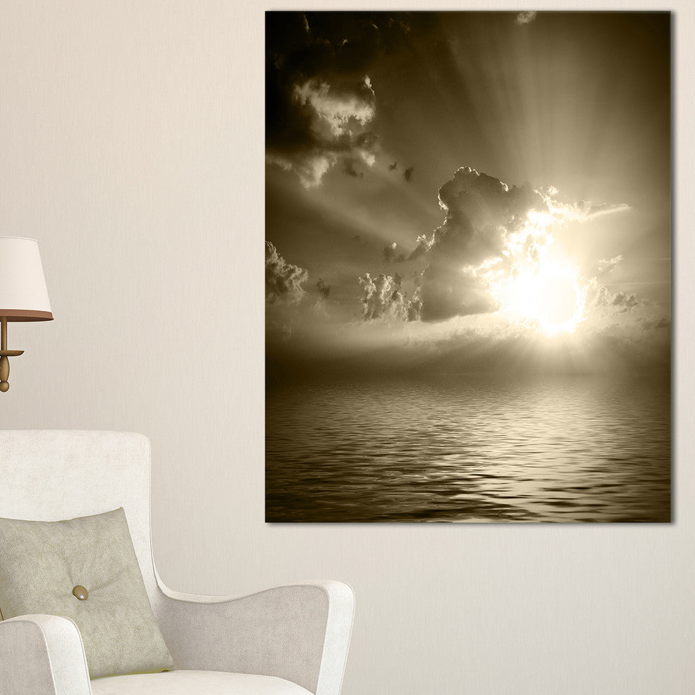 "Sepia Toned Cloudy Sunrise" Landscape Art Print Canvas, 16"x32"