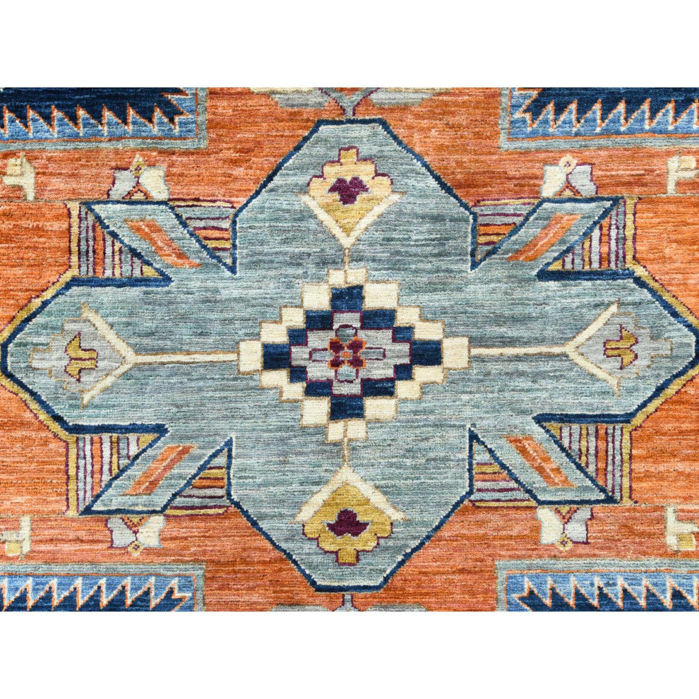 Navy Blue, Armenian Inspired Design 200 KPSI Wool Hand Knotted Rug, 9'1"x11'7"