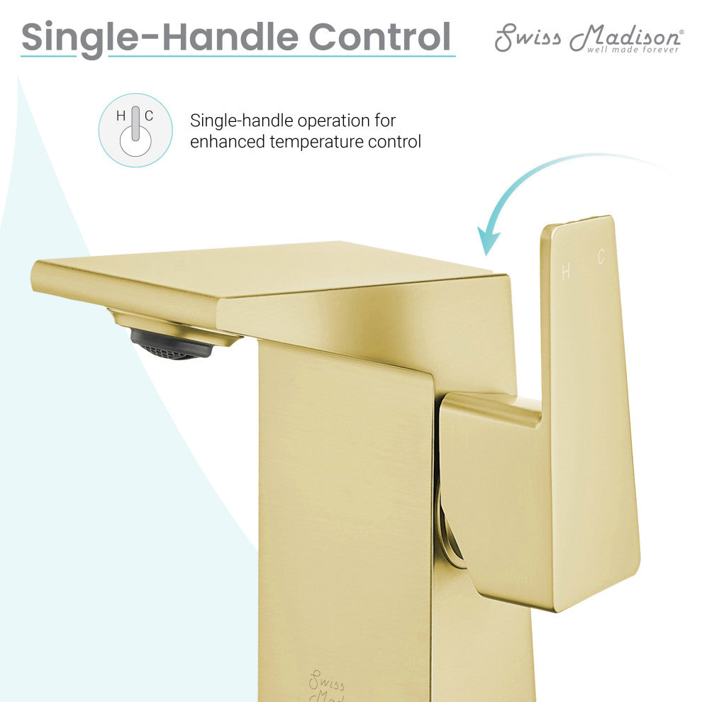 Carre Single Hole Single Handle Bathroom Faucet, Brushed Gold