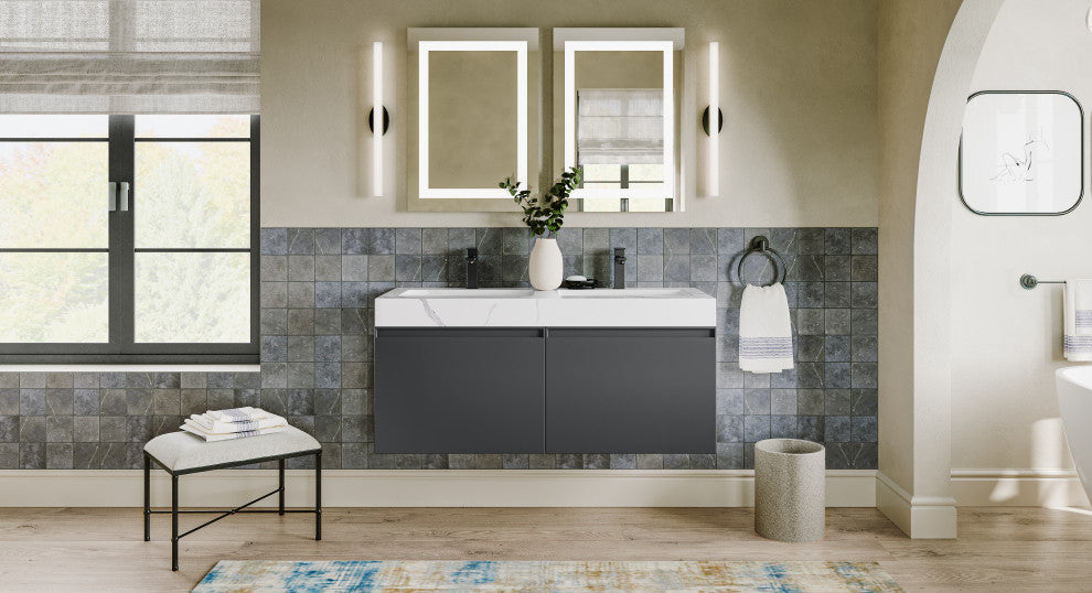 The Monolith Bathroom Vanity, Dark Gray, 48", Double Sink, Wall Mount