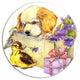 Cute Puppy Dog And Duck, Contemporary Animal Art Round Wall Art, 23"