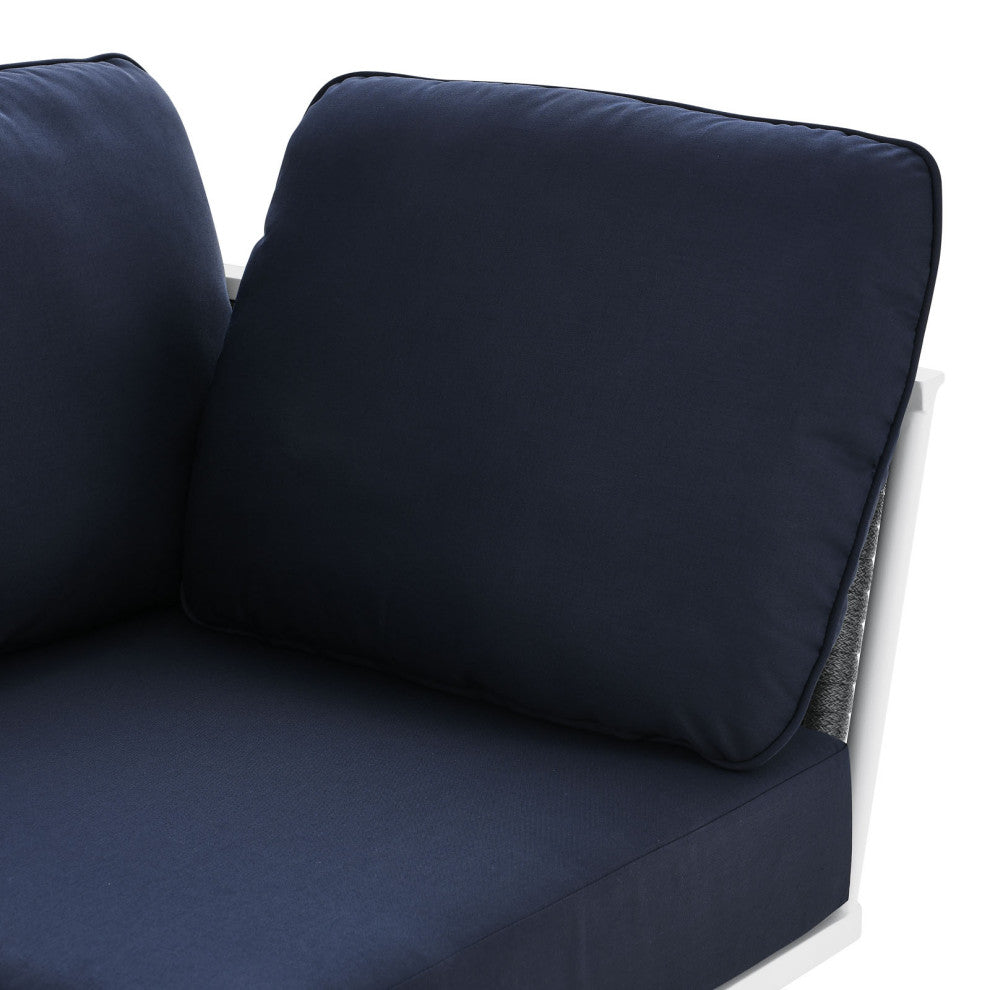 Lounge Corner Chair, Navy White, Aluminum, Modern, Outdoor Patio Hospitality