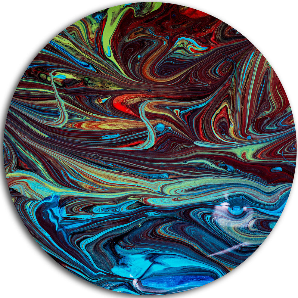 Red Blue Abstract Acrylic Paint Mix, Abstract Round Metal Wall Art, 11"