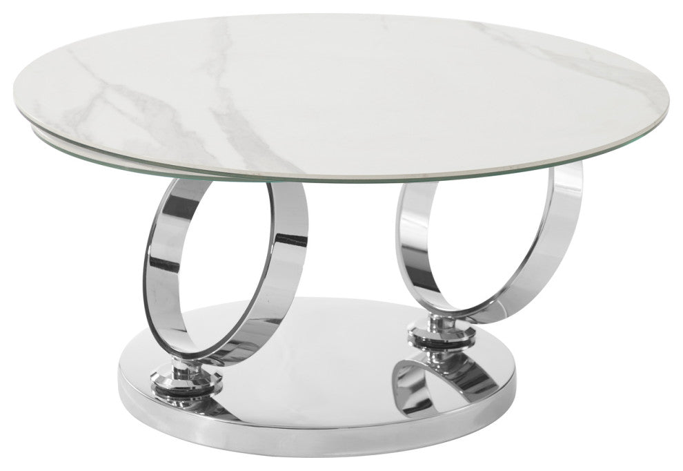 Satellite Coffee Table In White Porcelain And Chrome Base.