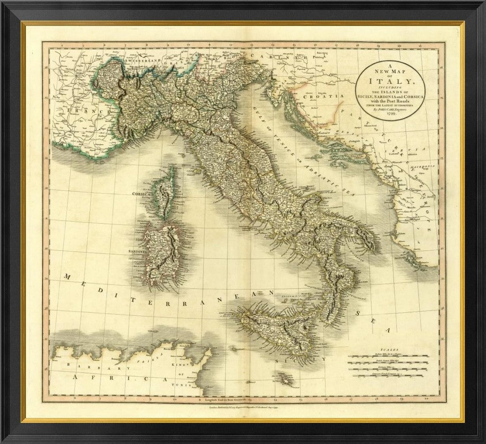 "Italy, 1799" Framed Canvas Giclee by John Cary, 40x37"