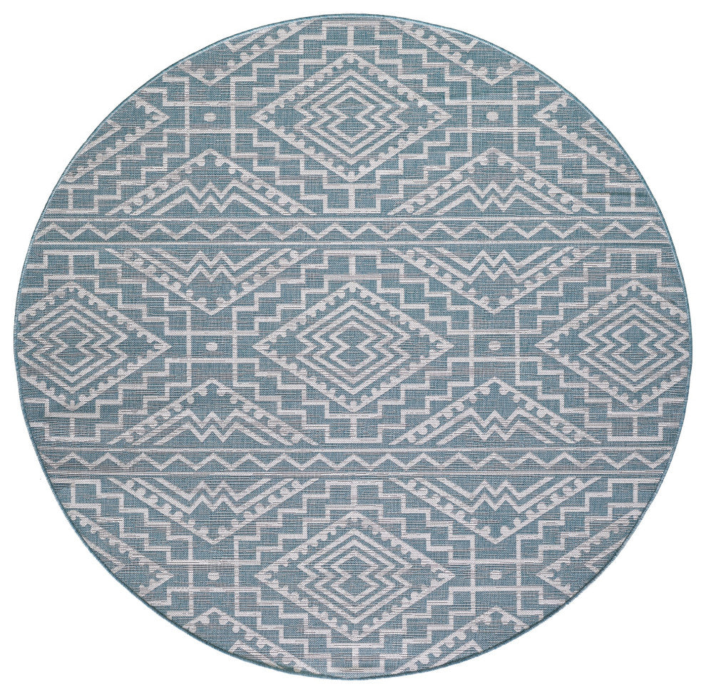 Provo Quinn Indoor/Outdoor Coastal Area Rug, Aqua, 7'10 Round