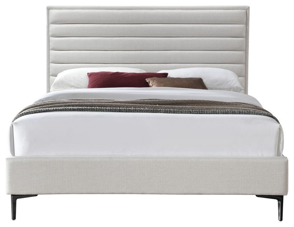 Hunter Linen Polyester Fabric Upholstered Bed, Cream, Full