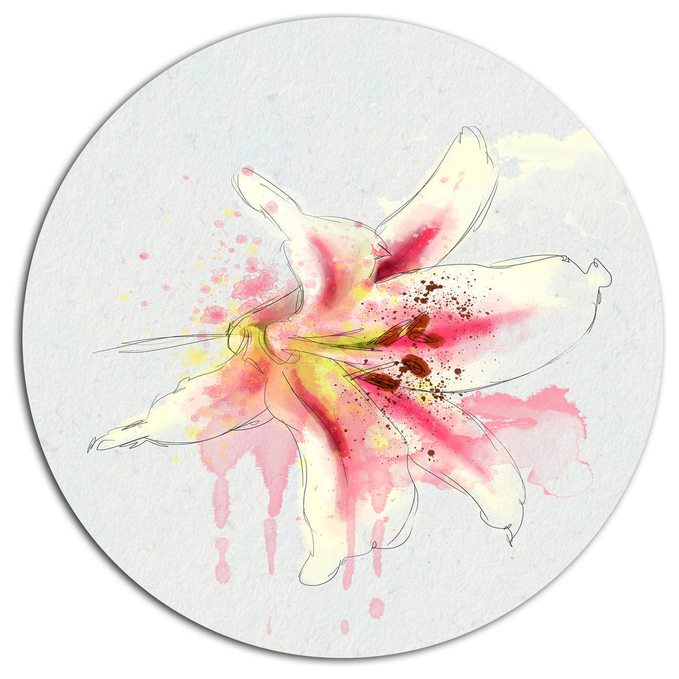 Pink Yellow Lily Watercolor Sketch, Flowers Round Wall Art, 23"