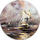 Vessel In Stormy Sea, Seascape Painting Large Disc Metal Wall Art, 36"