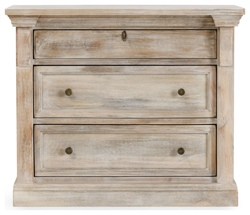 Adelaide Three-Door Mango Wood Nightstand, Whitewash