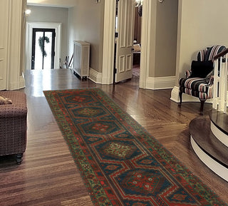 Fine Vintage Distressed Pareeya Red/Navy Runner, 3'6x10'2