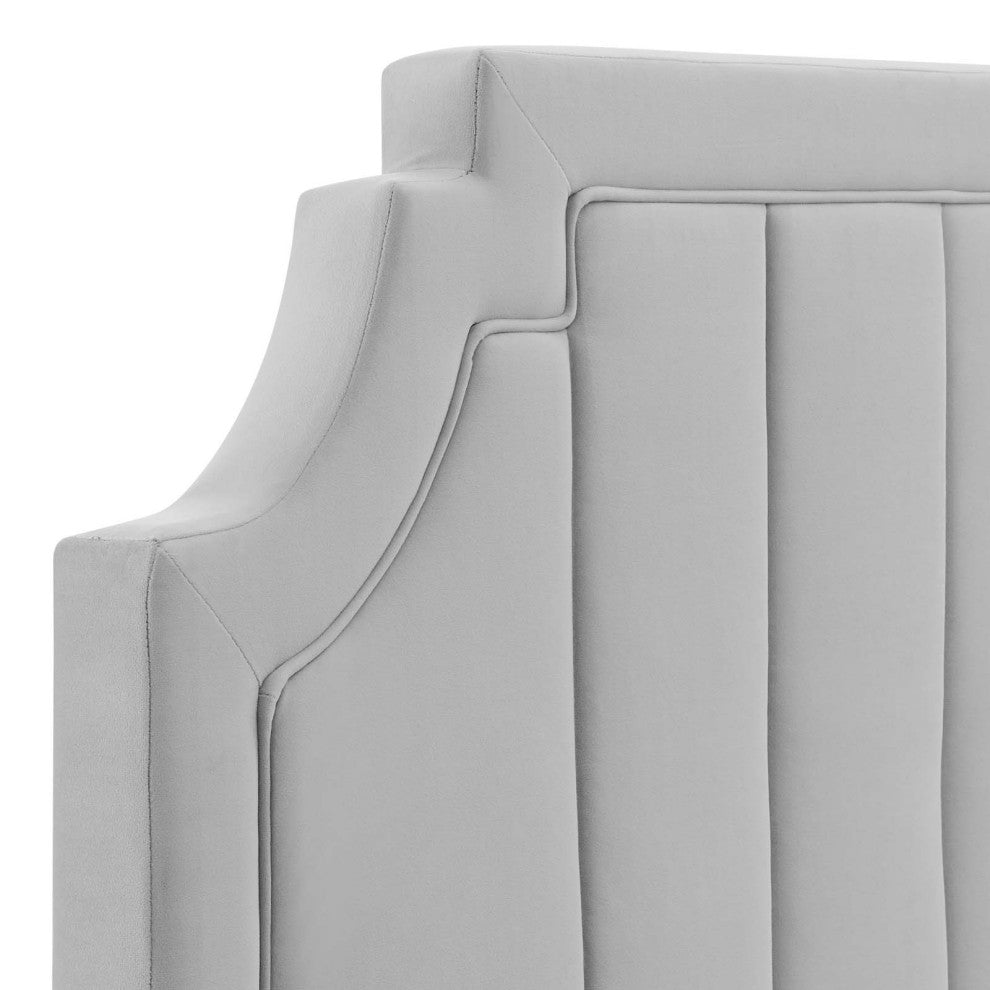 Alyona Channel Tufted Performance Velvet Full/Queen Headboard, Light Gray