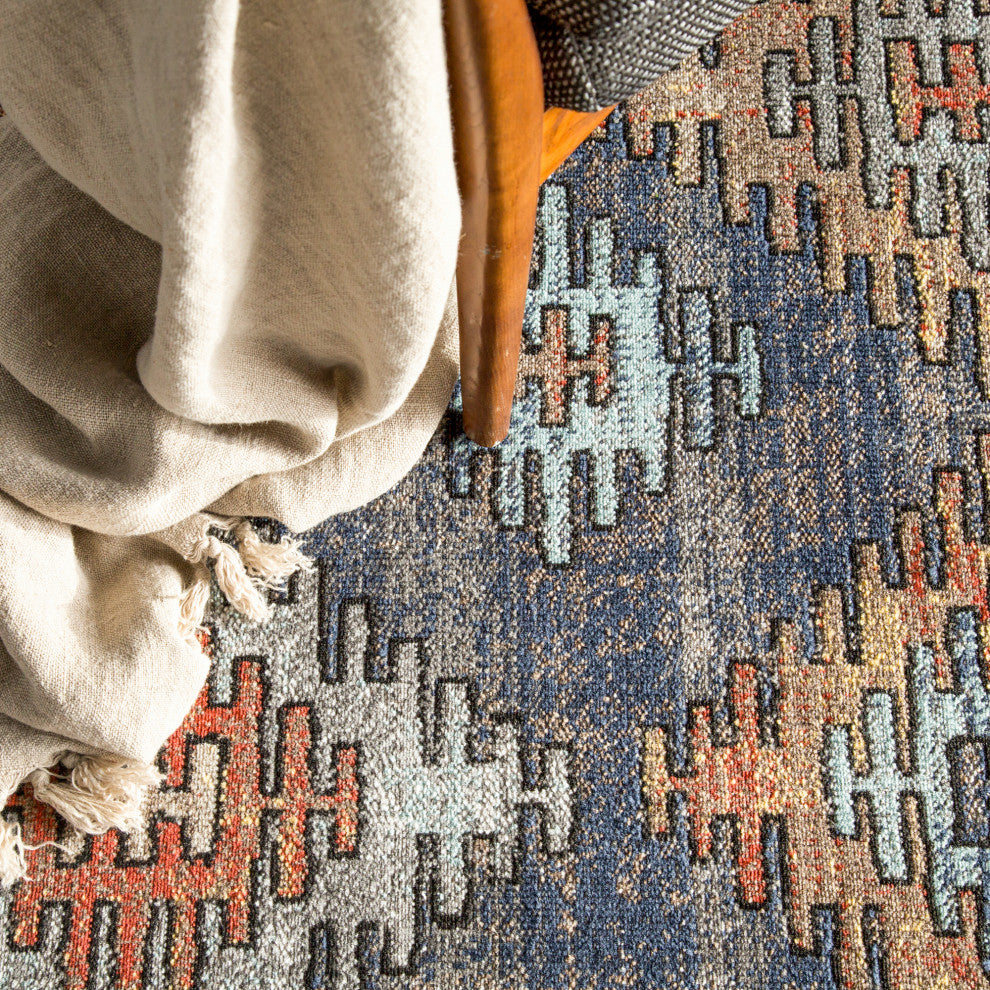 Jaipur Living Dez Indoor/Outdoor Tribal Blue/Orange Rug, 6'x9'