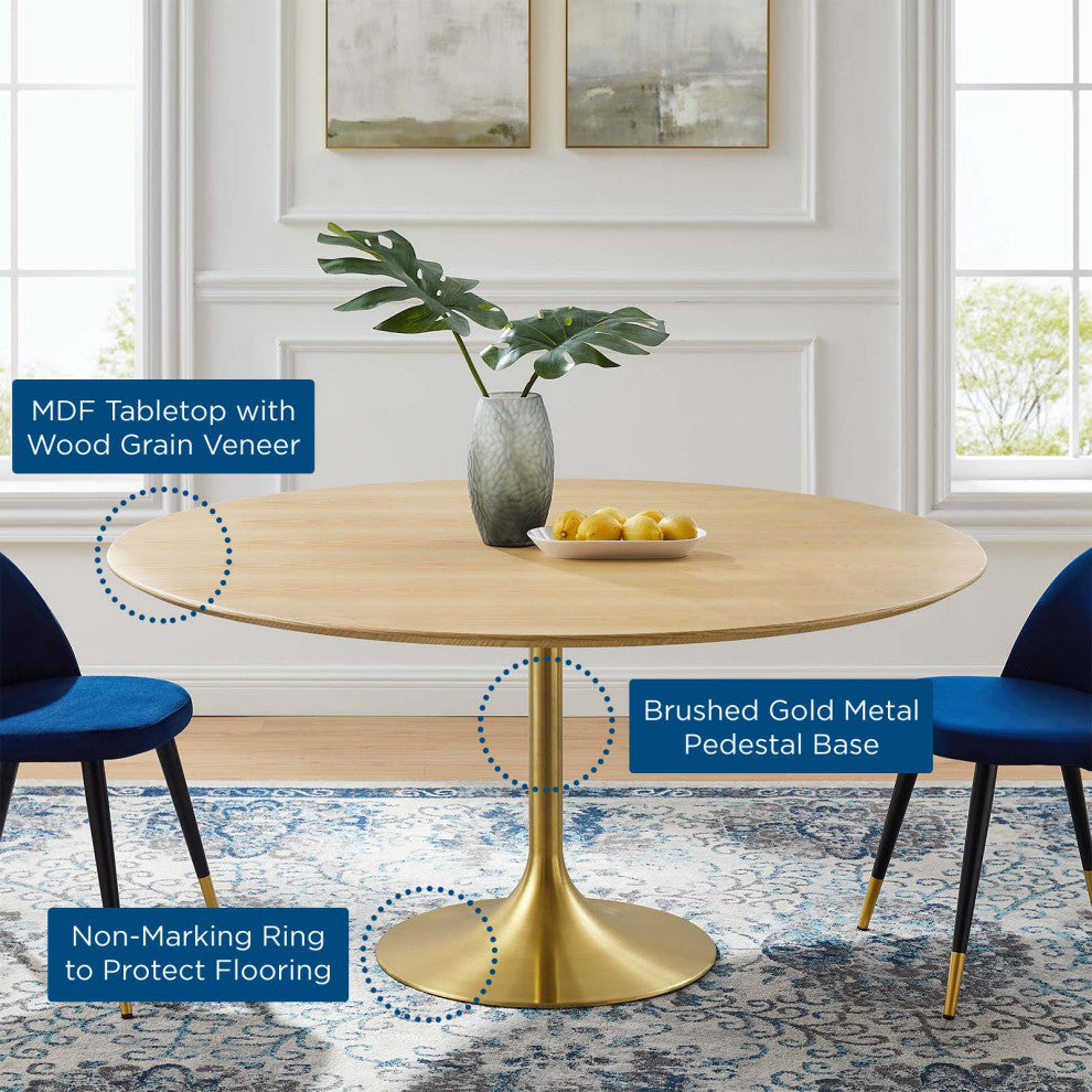 Dining Table, Round, Wood, Gold Brown Natural, Modern, Cafe Bistro Restaurant