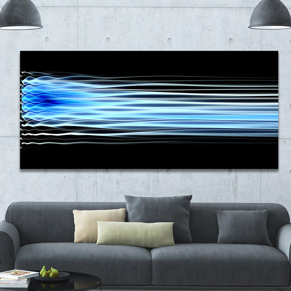 Light Blue Fractal Waves, Oversized Abstract Canvas Art Print, 60x28