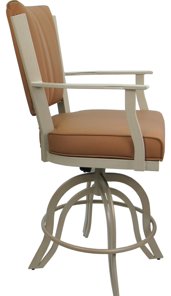 Leather Swivel Tilt Metal Bar Stool - Montana on A-Base, Brown Leather on Beige, 30"