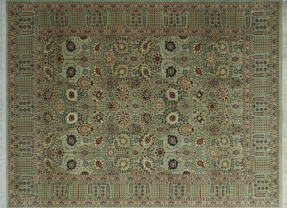 Pak-Persian Tabriz Mint Green Rug, 9'1x12'6