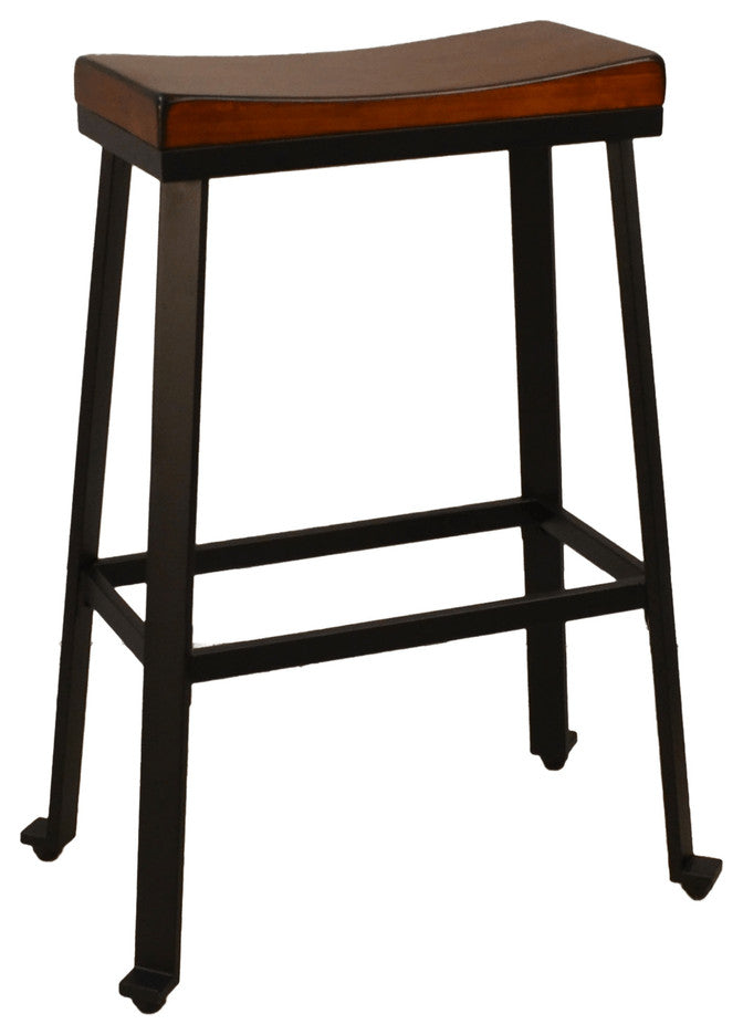 30" Chestnut And Black Steel Backless Bar Height Chair With Footrest