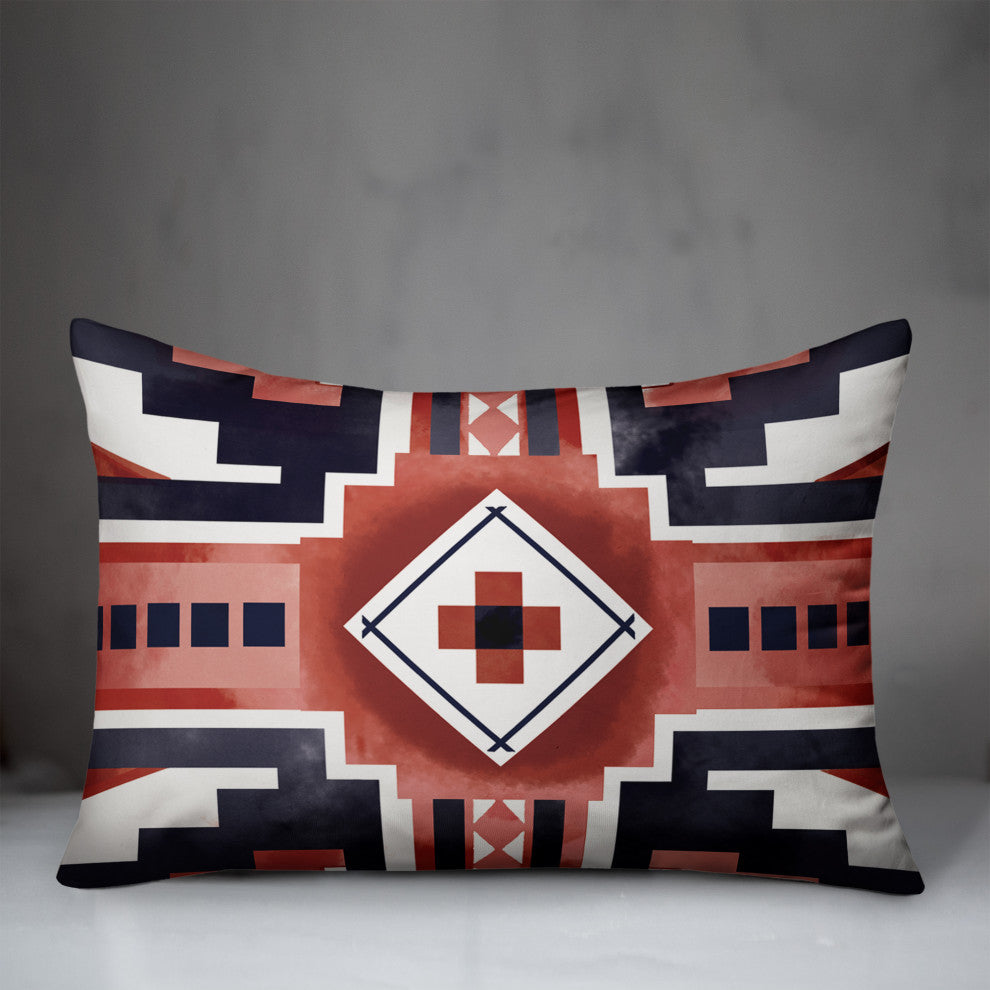 Navy and Rust Southwest Pattern 14x20 Spun Poly Pillow