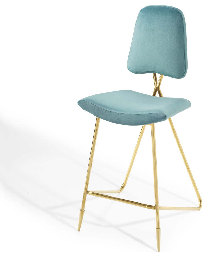 Bar Stool Chair Barstool, Set of 2, Velvet, Metal, Blue, Modern, Bar Pub Bistro