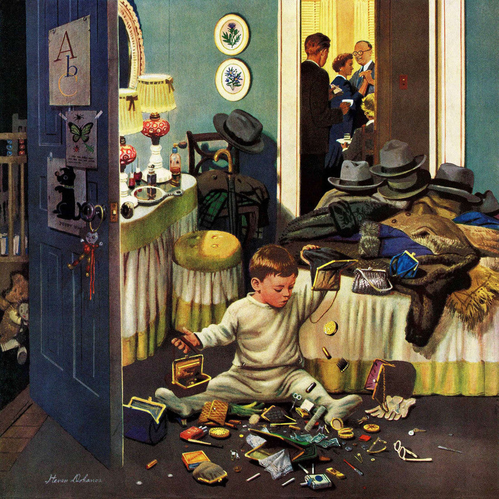 "Toddler Empties Purses" Print on Canvas by Stevan Dohanos