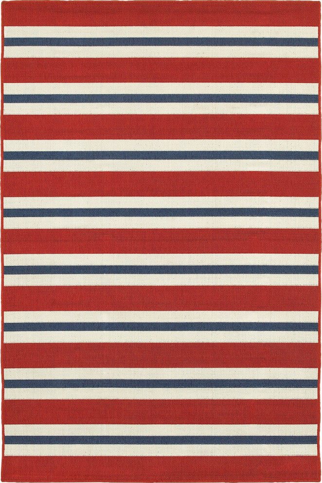Oriental Weavers Meridian Red/Blue Stripe Indoor/Outdoor Rug 6'7"X9'6"