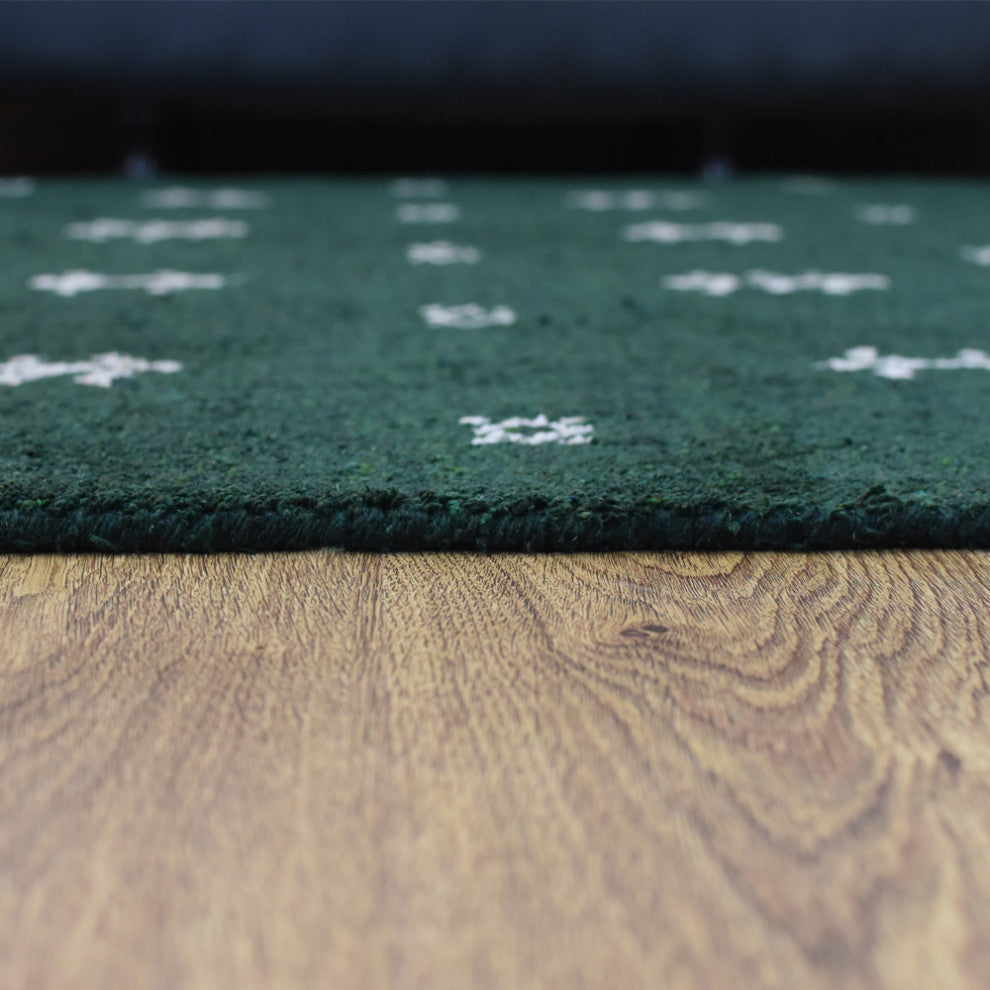 HAND KNOTTED LOOM SILK AREA RUGS-9'x12',Rectangle,Dark Green White,Contemporary