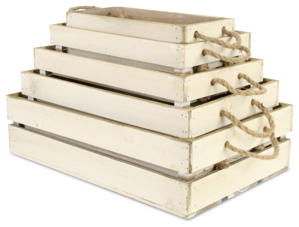 Rope Handle Wood Slat Crates, Set of 5