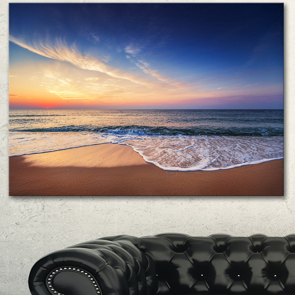 Beautiful Blue Cloudscape Over Sea, Seashore Canvas Art Print, 60"x28"