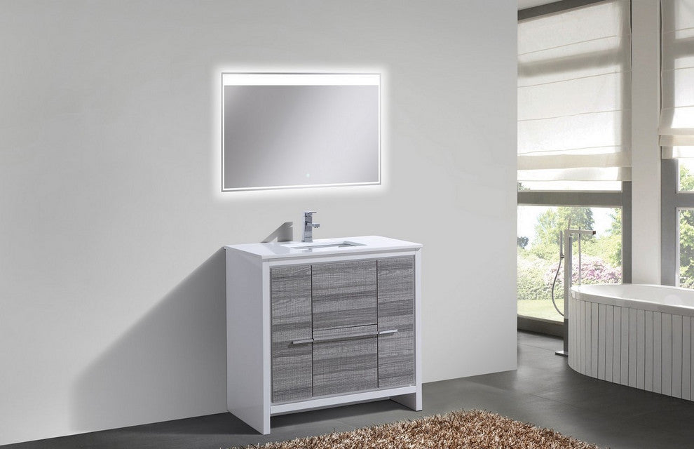 KubeBath Dolce 36" Vanity With White Quartz Countertop, Rose Wood, Ash Gray
