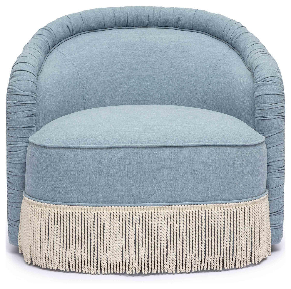Pamela Faded Blue Recycled Fabric Tassel Lounge Chair