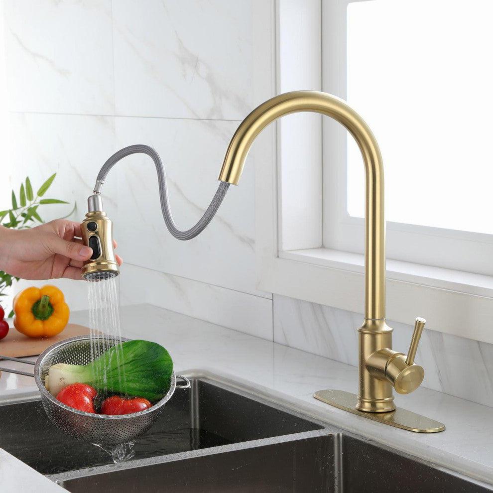 Touch Kitchen Sink Faucet With Pull Down Sprayer, Single-Handle, Brushed Gold