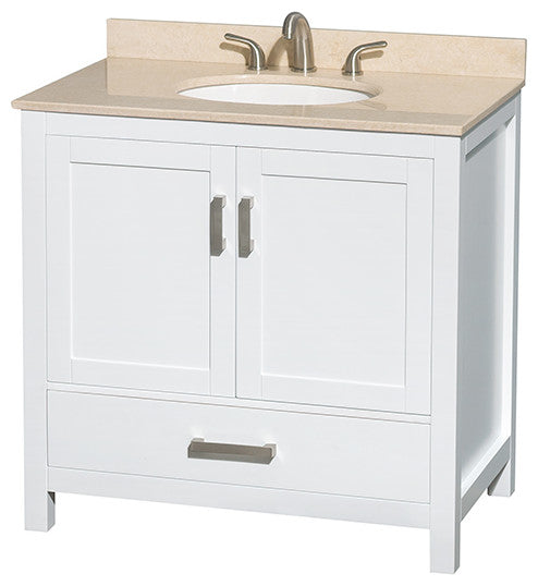 Wyndham WCS141436SWHIVUNOM24 White Single Vanity with Ivory Marble Top