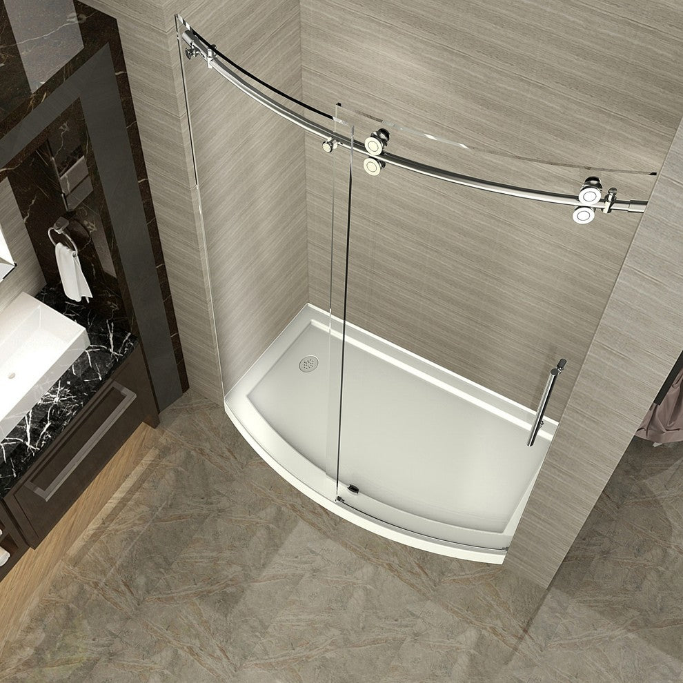 ZenArch 56-60"x75" Frameless Bowfront Sliding Shower Door, Stainless, Right Open
