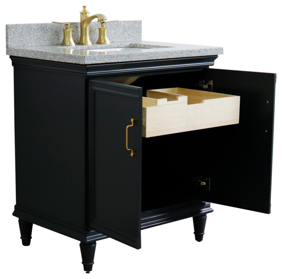 31" Single Vanity, Dark Gray Finish With Gray Granite And Rectangle Sink