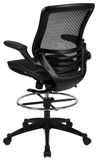 Mid-Back Transparent Black Mesh Drafting Chair with Black Frame and Flip-Up Arms