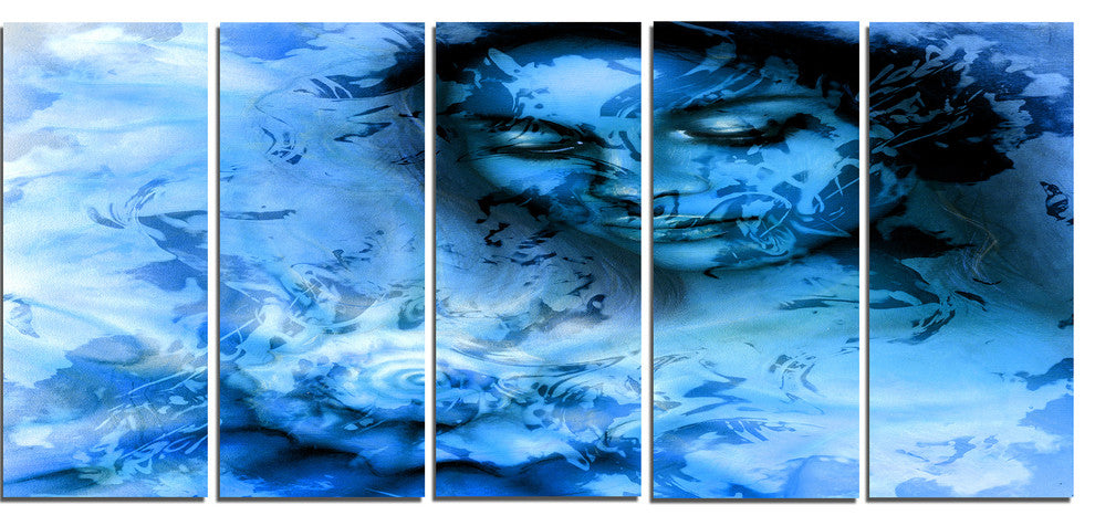 Young Woman With Closed Eyes, Portrait Canvas Art Print, 60"x28", 5 Panels