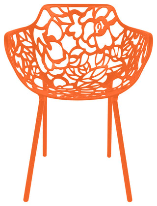 LeisureMod Modern Devon Aluminum Chairs, With Arms, Set of 4, Orange