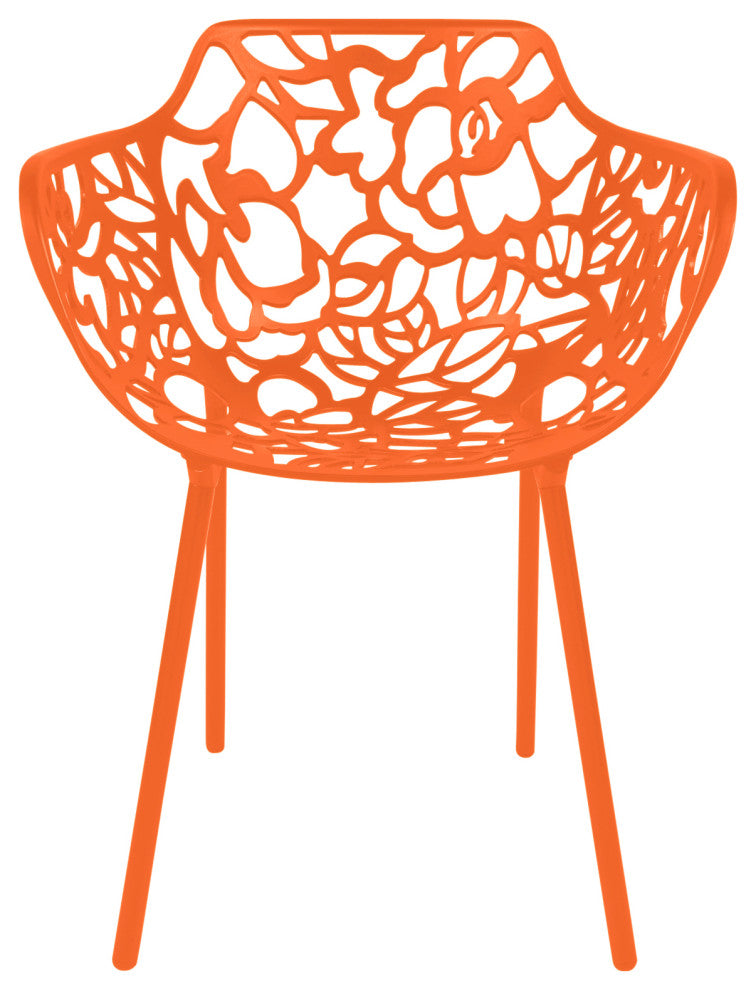LeisureMod Modern Devon Aluminum Chairs, With Arms, Set of 4, Orange
