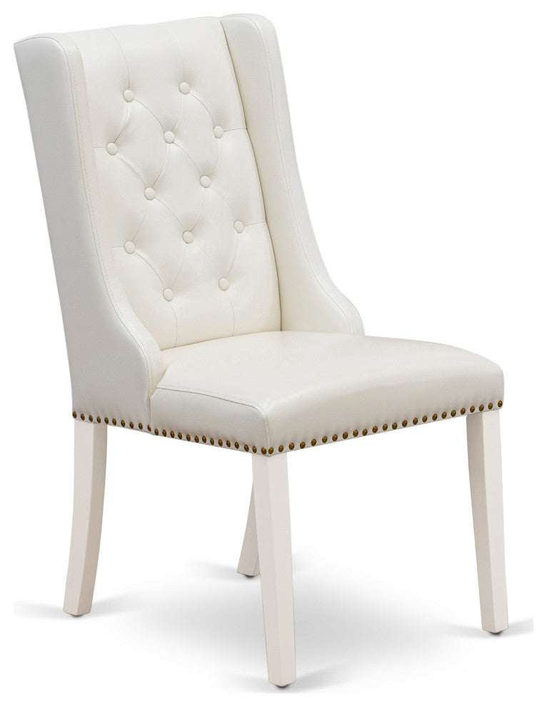 Dining Chairs, Light Grey, Button Tufted Back, Linen White Wood Legs,Set of 2